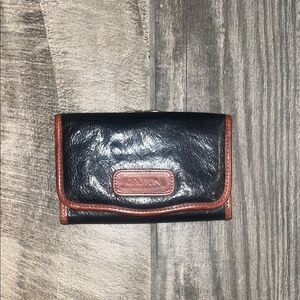 Vintage Oroton Black and Brown Leather Wallet 6”x4”x 10” opened.